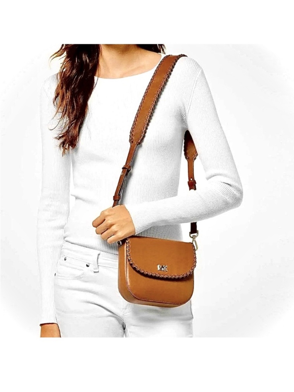 Michael Kors Half Dome Whipstitch Saddle Flap